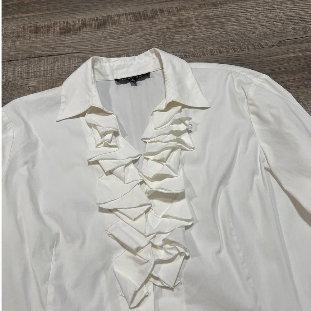Lafayette 148 Ruffle Button Up Professional Shirt Size 6 Modern Contemporary Top - Picture 3 of 8